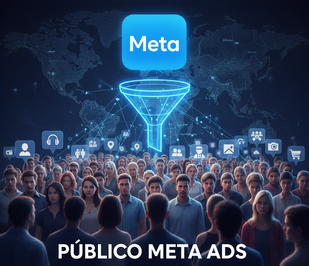 Ilustração: O processo de filtragem e segmentação inteligente de público no Meta Ads para converter interesses em vendas. (Gerada por IA)