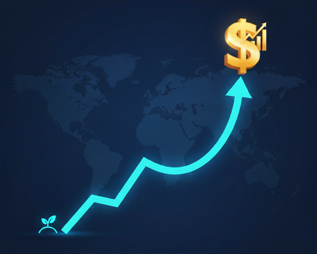 Ilustração: Visualizando a jornada de expansão de um negócio online rumo ao faturamento em 2026. (Gerada por IA).