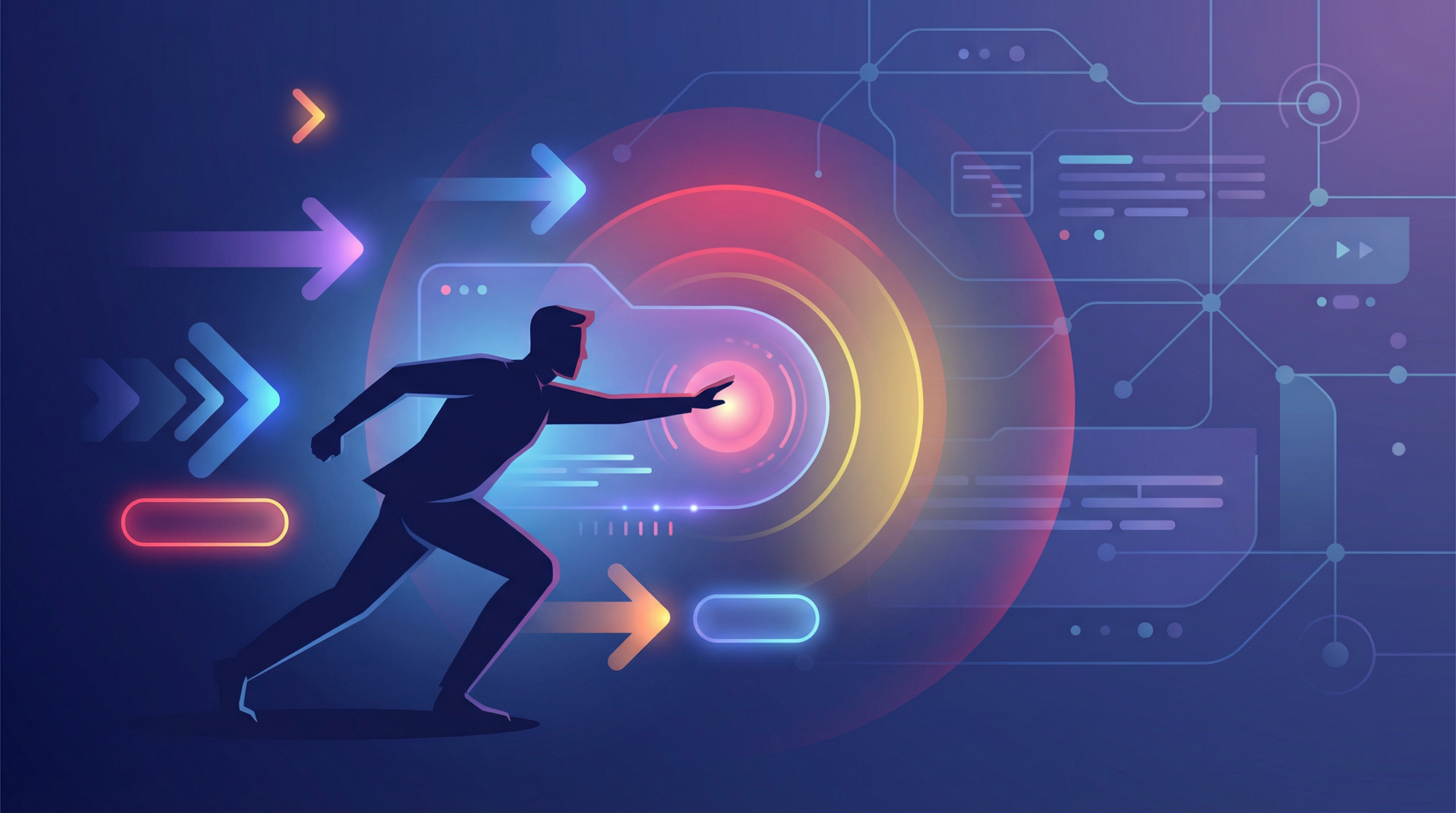 Ilustração representando um gancho de desafio no marketing digital, com estímulo visual à ação imediata, engajamento e participação direta do espectador.