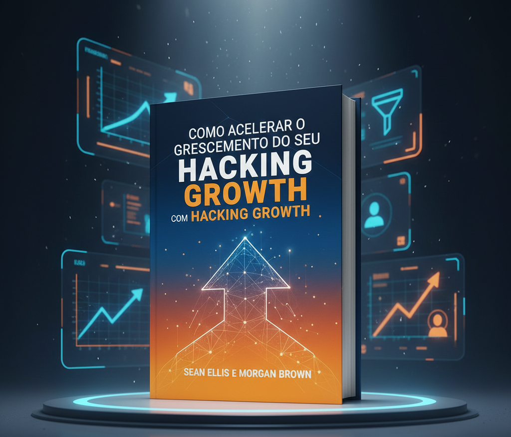 Representação visual do livro 'Hacking Growth', focado em estratégias de crescimento acelerado. Imagem gerada por IA.