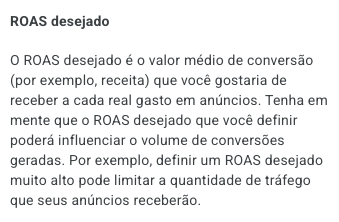 Print do painel do Google Ads mostrando ROAS como métrica de performance em campanhas de anúncios pagos.